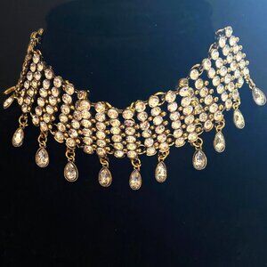 Vintage Rhinestone Choker Necklace with Tear-drop Pendants, 17"